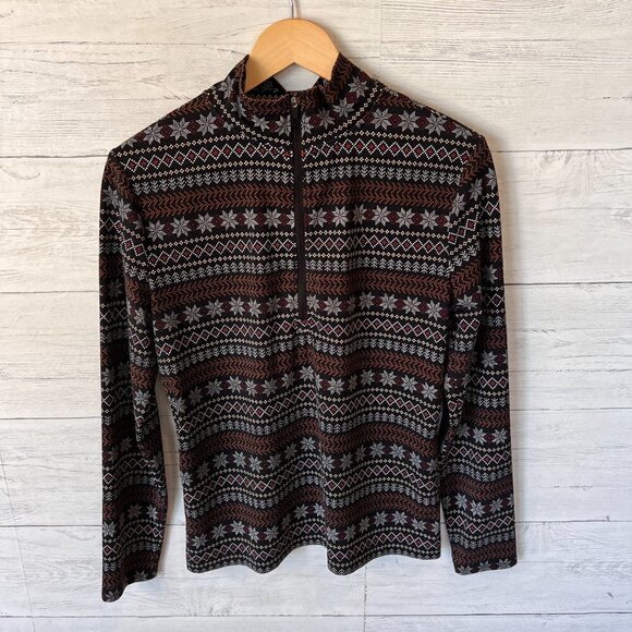 Lou & Grey Top Womens Size Large Feel Good Zip Soft Stretch Fair Isle Design - Picture 5 of 13